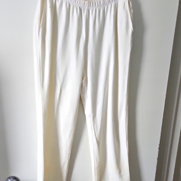 Lands' End Cream Track Pants with Elastic Waistband - Picture 1 of 4